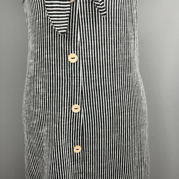 NWT Women's Sz Med Black White Striped Keyhole Tie Chest Button Front Dress Mini - Picture 3 of 7